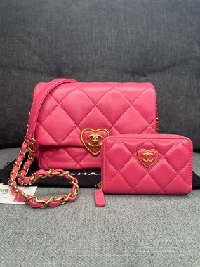 CHANEL Flap Bag Mini Coco Love Lambskin Leather and matching Chanel wallet